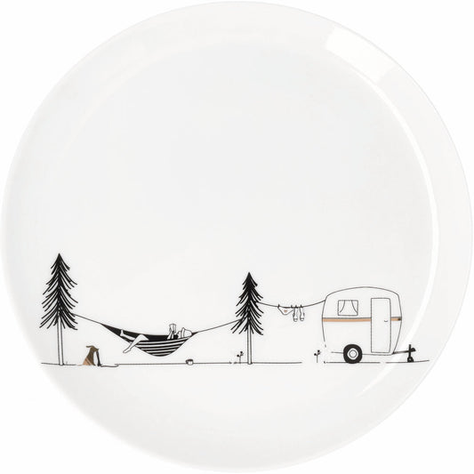 Hobby Porcelain Plate Featuring Camping Graphic
