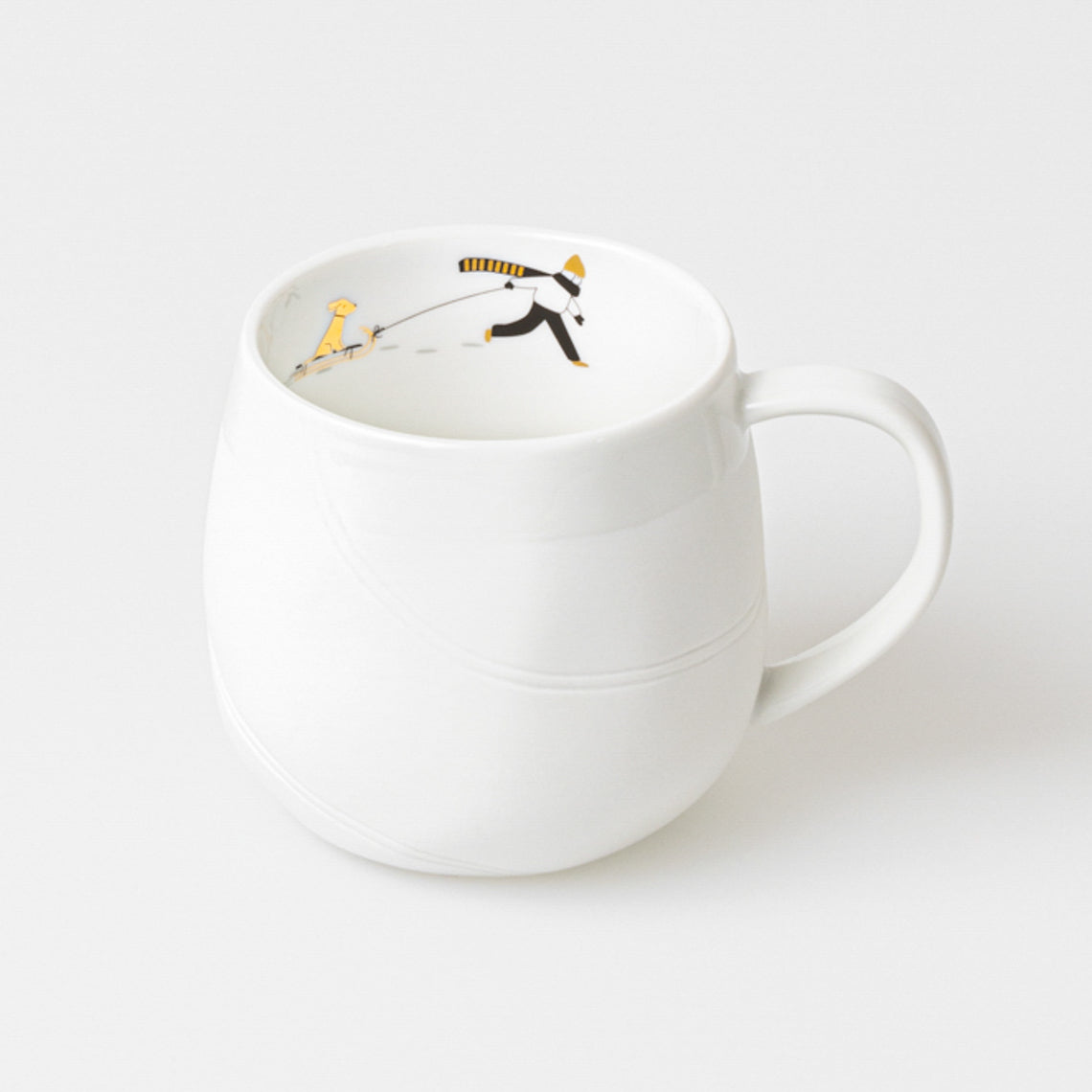 Snowy Day Porcelain Mug Puppy Sledding