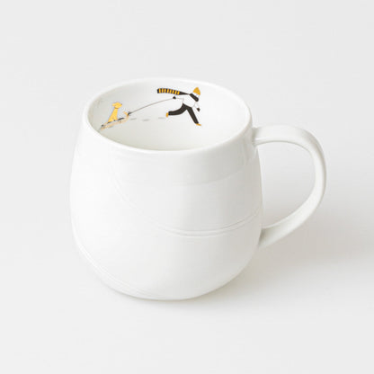 Snowy Day Porcelain Mug Puppy Sledding