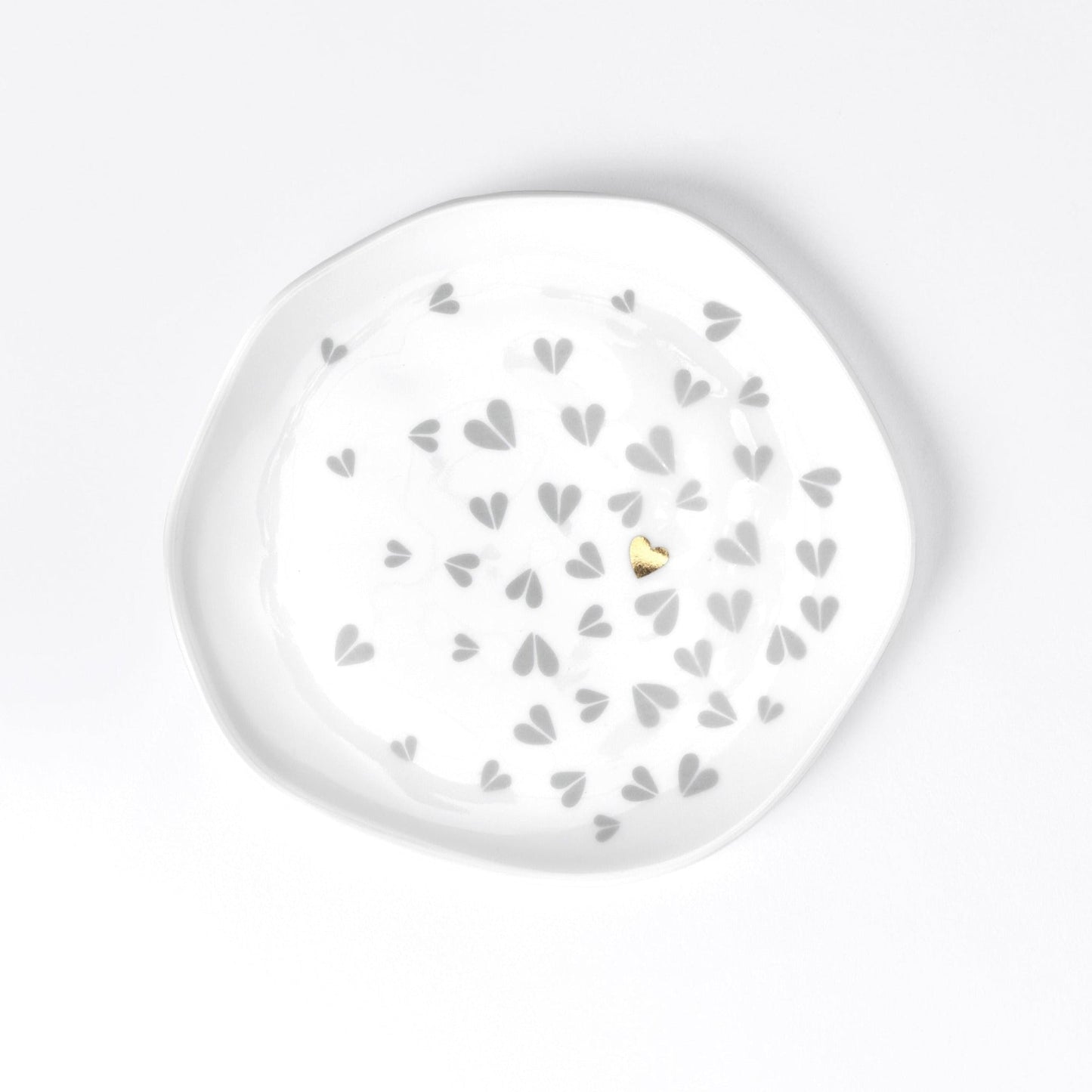 White Porcelain Freeform Decorative Plate with Hearts