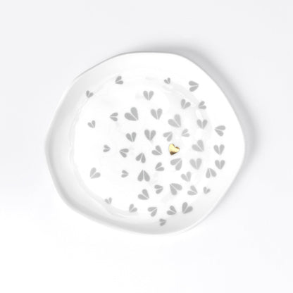 White Porcelain Freeform Decorative Plate with Hearts