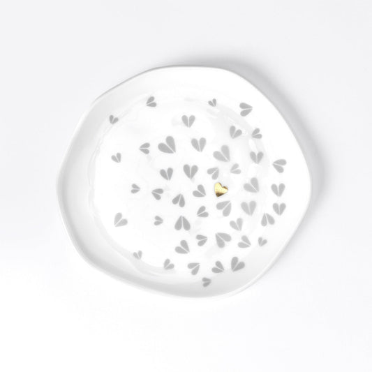 White Porcelain Freeform Decorative Plate with Hearts