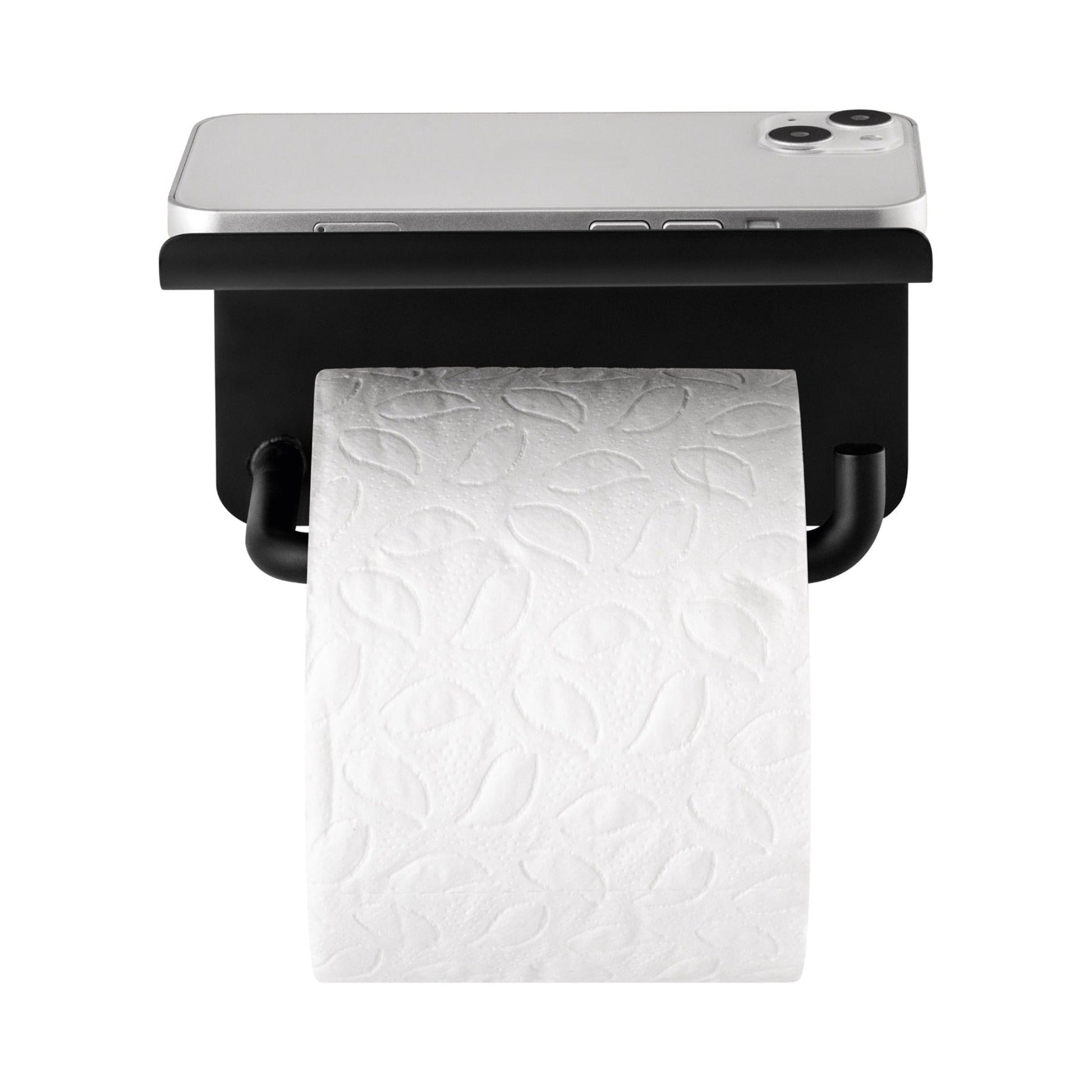 MODO black toilet paper holder with tray lifestyle view