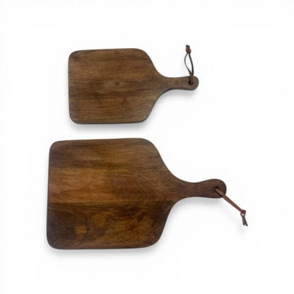 Walnut finish paddle boards with leather hanging loops