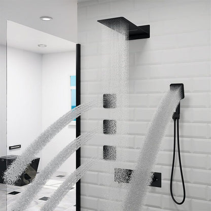 23'' Wall Mounted Waterfall Rain Shower System With 3 Body Sprays & Hand Shower