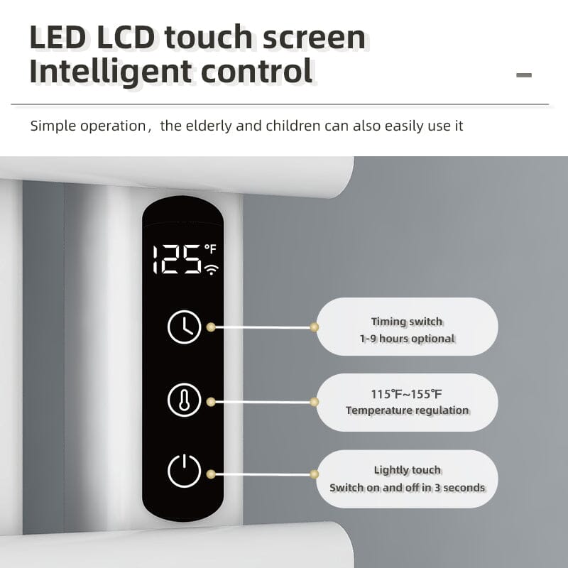 Electric Towel Warmer, Heated Towel Rack with Touch Panel, Timer & Adjustable Temperature, Flat 7 Bar Towel Warmer, Plug-in