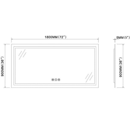 72 in. W x 36 in. H LED Light Bathroom Vanity Mirror Large Rectangular Frameless Anti Fog