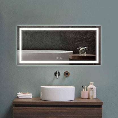 60 in. W x 28 in. H LED Light Bathroom Vanity Mirror Large Rectangular Frameless Anti Fog