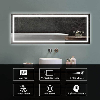 84 in. W x 32 in. H LED Light Bathroom Vanity Mirror Large Rectangular Frameless Anti Fog