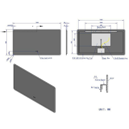 LED Light Bathroom Vanity Rounded Rectangle Mirror Frameless Anti Fog