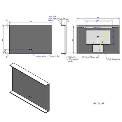 Rectangular Wall Mount LED Lighted Bathroom Vanity Mirror with Shelf