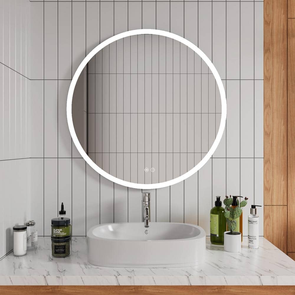 Round Frameless Bathroom Vanity Mirror with LED Light