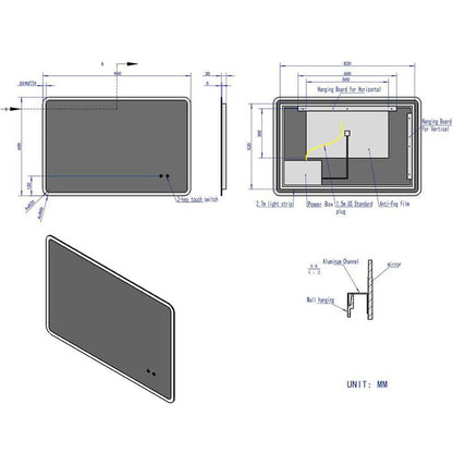 LED Light Bathroom Vanity Rounded Rectangle Mirror Frameless Anti Fog