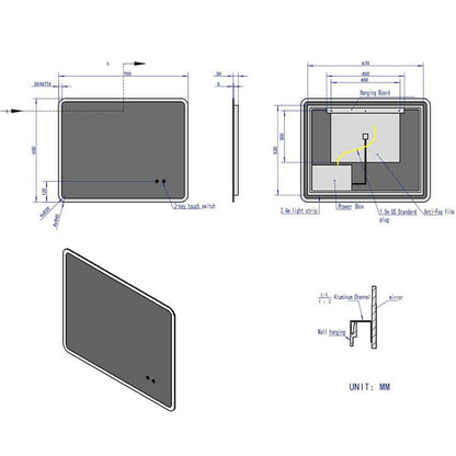 LED Light Bathroom Vanity Rounded Rectangle Mirror Frameless Anti Fog