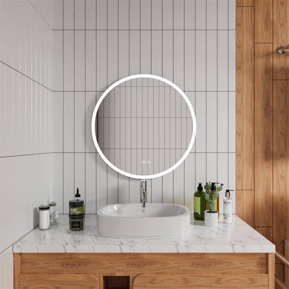 Round Frameless Bathroom Vanity Mirror with LED Light