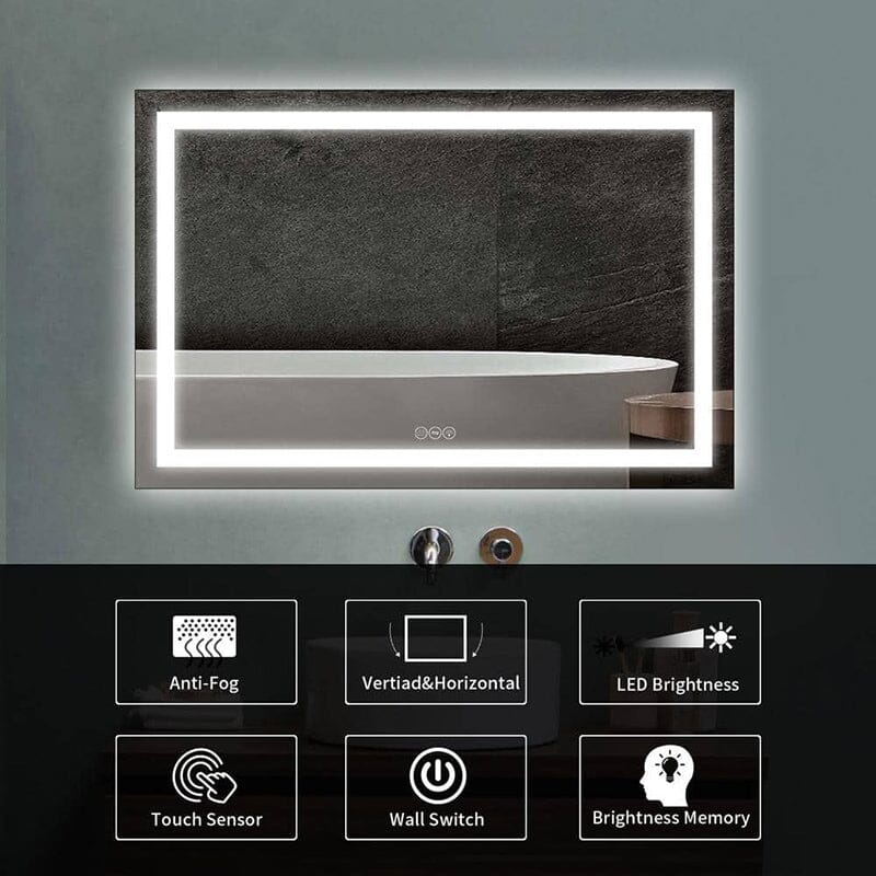 48 in. W x 32 in. H LED Light Bathroom Vanity Mirror Large Rectangular Frameless Anti Fog