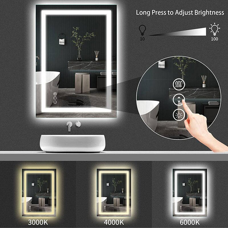 36 in. W x 24 in. H LED Light Bathroom Vanity Mirror Large Rectangular Frameless Anti Fog