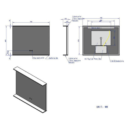 Rectangular Wall Mount LED Lighted Bathroom Vanity Mirror with Shelf