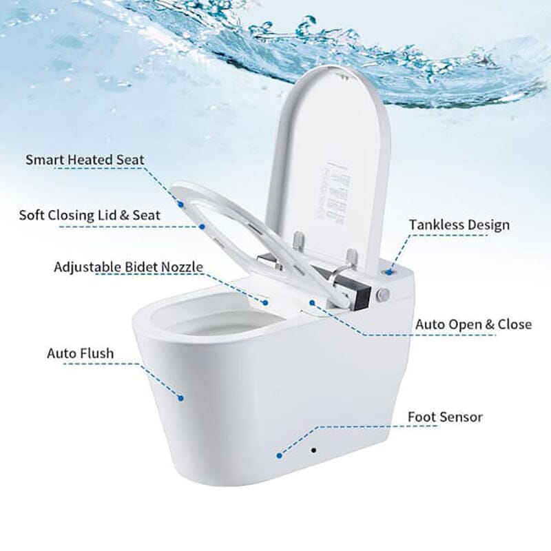 Smart Toilet with Auto-flush, Warm Water, Air Drying Function, Heated Seat, Remote Control