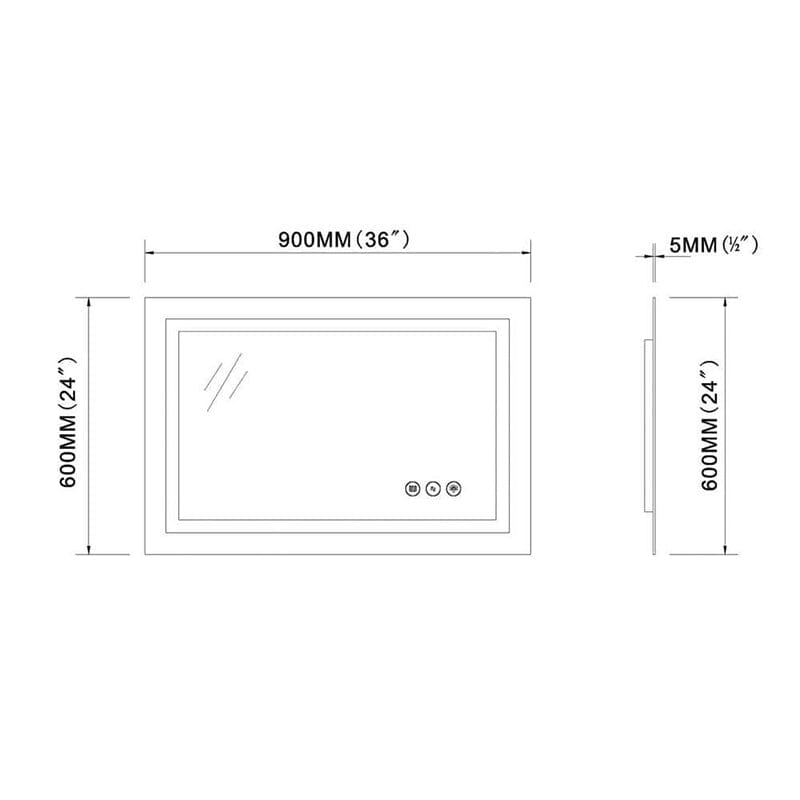 36 in. W x 24 in. H LED Light Bathroom Vanity Mirror Large Rectangular Frameless Anti Fog