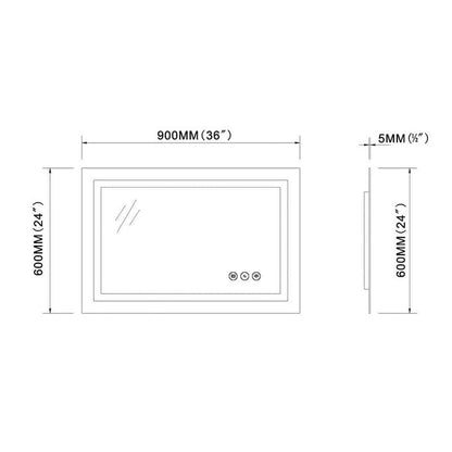 36 in. W x 24 in. H LED Light Bathroom Vanity Mirror Large Rectangular Frameless Anti Fog