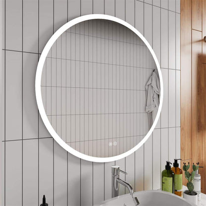 Round Frameless Bathroom Vanity Mirror with LED Light