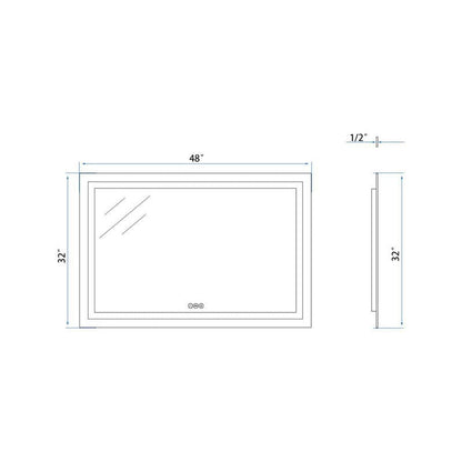 48 in. W x 32 in. H LED Light Bathroom Vanity Mirror Large Rectangular Frameless Anti Fog