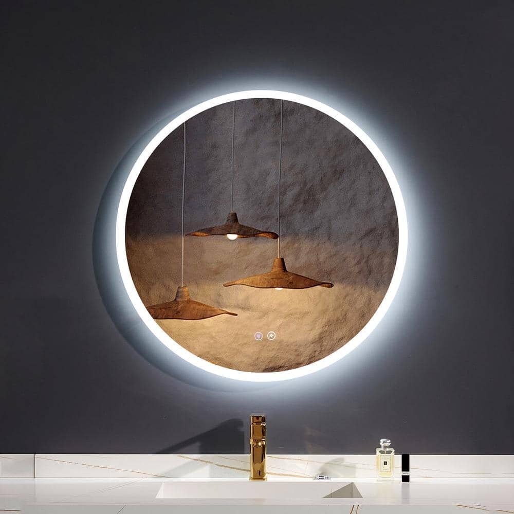 Round Frameless Bathroom Vanity Mirror with LED Light