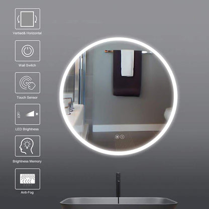 Round Frameless Bathroom Vanity Mirror with LED Light