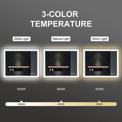 40"/48"/55" LED Bathroom Mirror with Black Frame, Anti-Fog, Shatter-Proof, Memory, 3 Colors