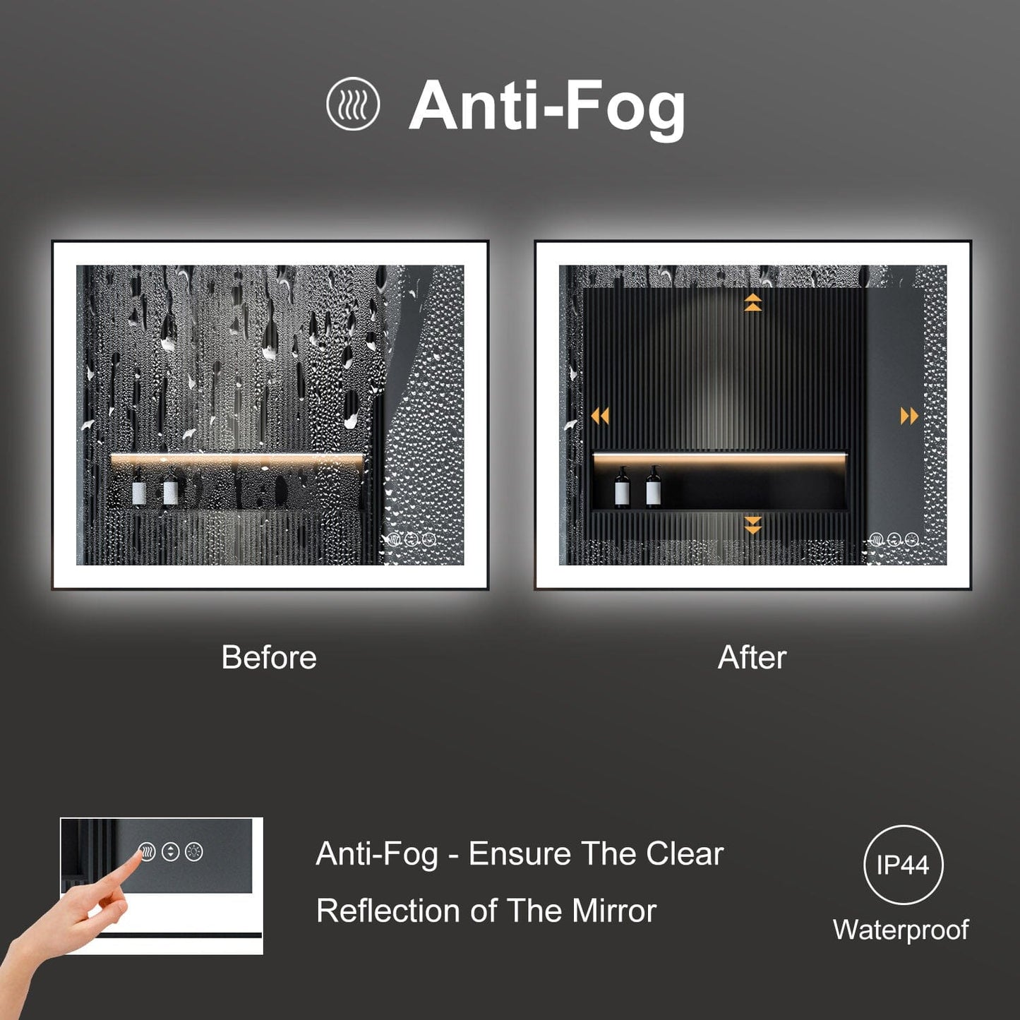 40"/48"/55" LED Bathroom Mirror with Black Frame, Anti-Fog, Shatter-Proof, Memory, 3 Colors