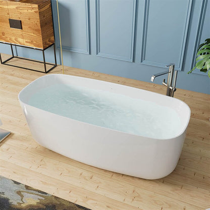 67" Acrylic Rounded Rectangle Freestanding Soaking Bathtub Double Ended