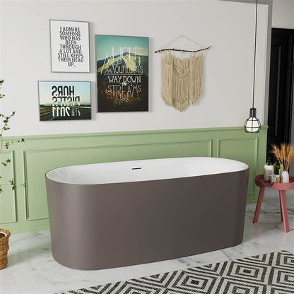 59'' Oval Acrylic Freestanding Soaking Bathtub Brown