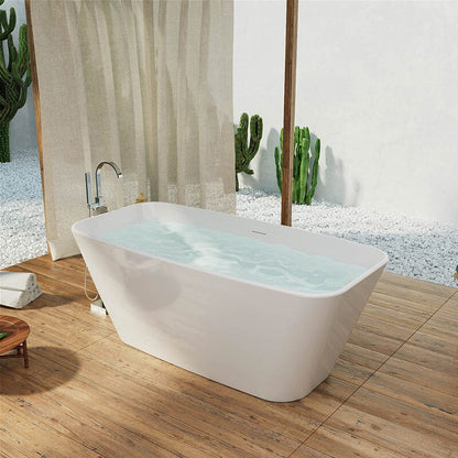 59'' Acrylic Tub Rectangle Freestanding Soaking Bathtub