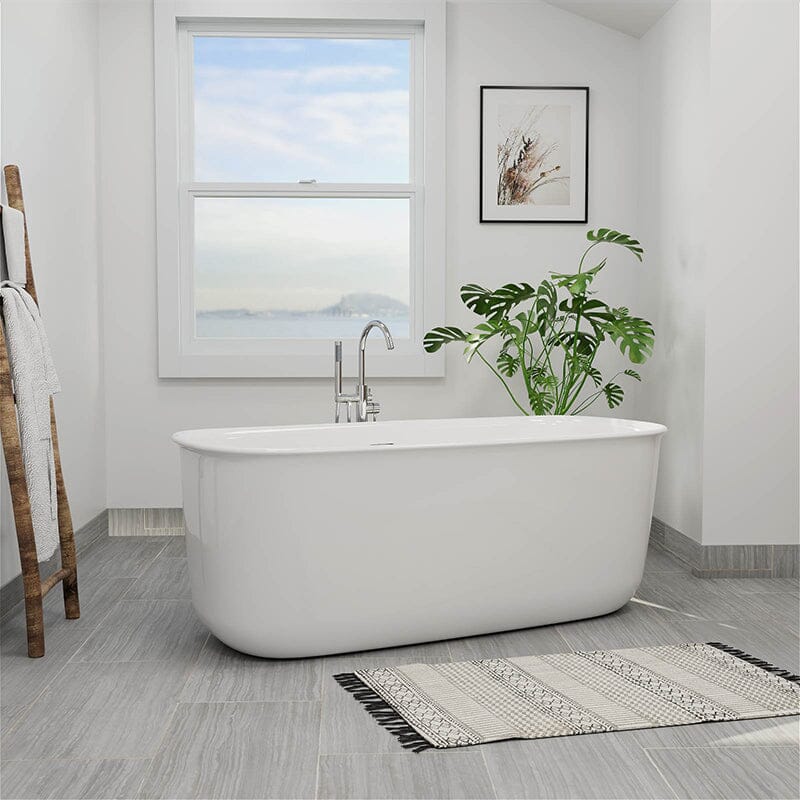 67'' Rounded Rectangle Acrylic Tub Double Ended Freestanding Soaking Bathtub