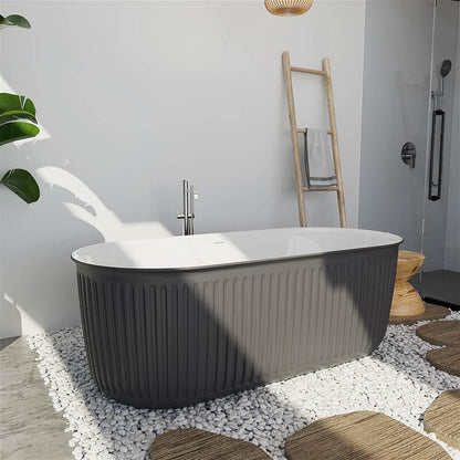 67'' Oval Acrylic Fluted Bathtub Double Ended Freestanding Soaking Tub