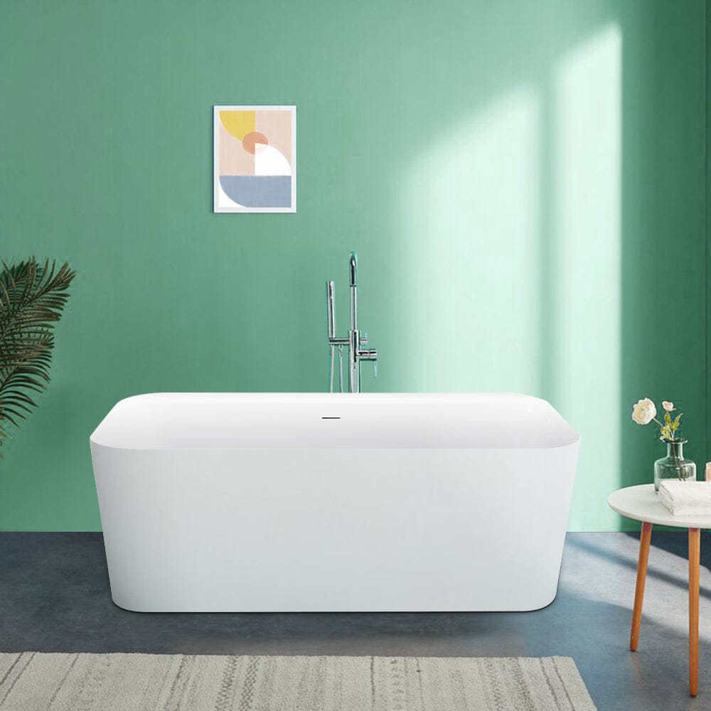 59" Acrylic Rectangle Shape Flatbottom Freestanding Bathtub White