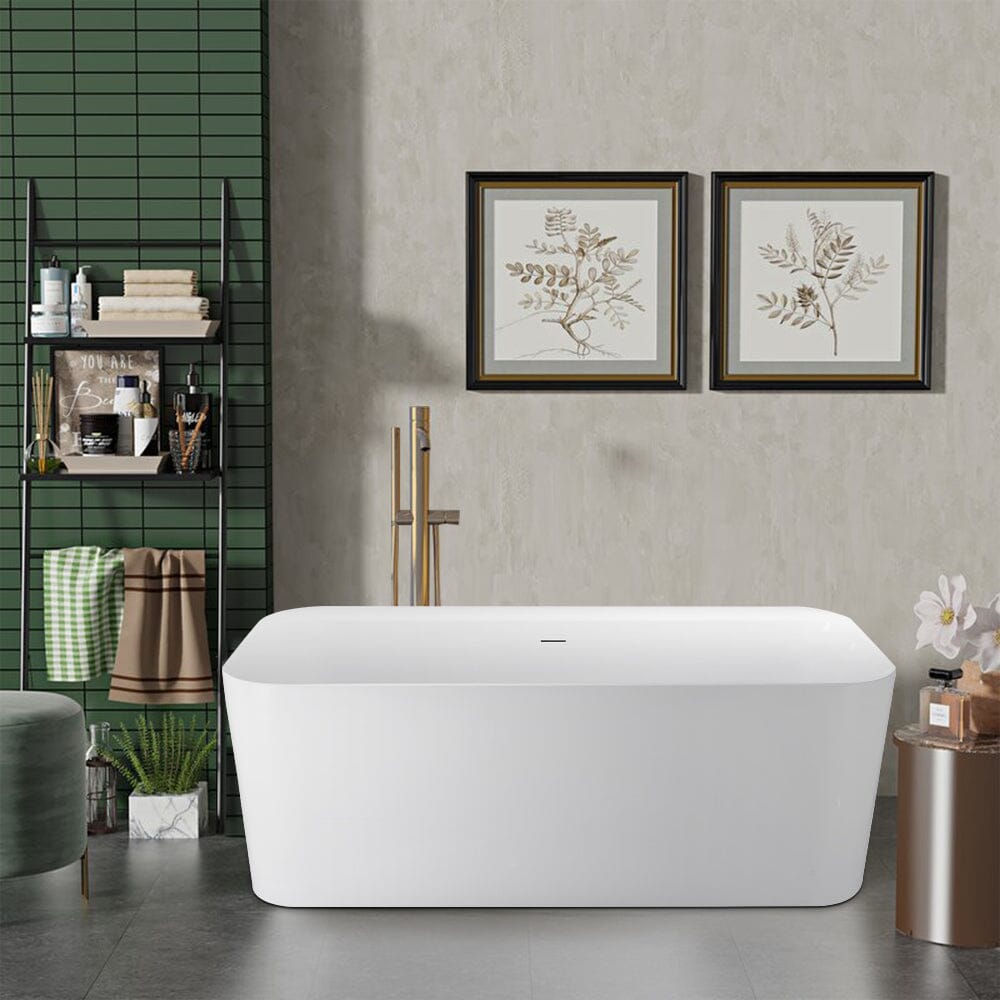 59" Acrylic Rectangle Shape Flatbottom Freestanding Bathtub White