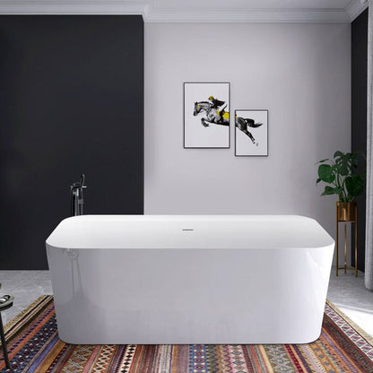 59" Acrylic Rectangle Shape Flatbottom Freestanding Bathtub White