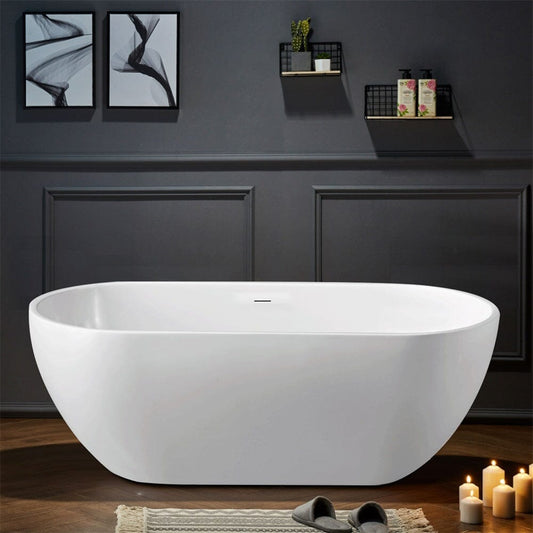 62 x 28 In Oval Freestanding Soaking Bathtub Acrylic White