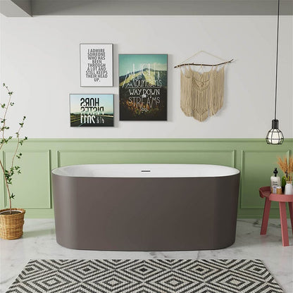 59'' Oval Acrylic Freestanding Soaking Bathtub Brown