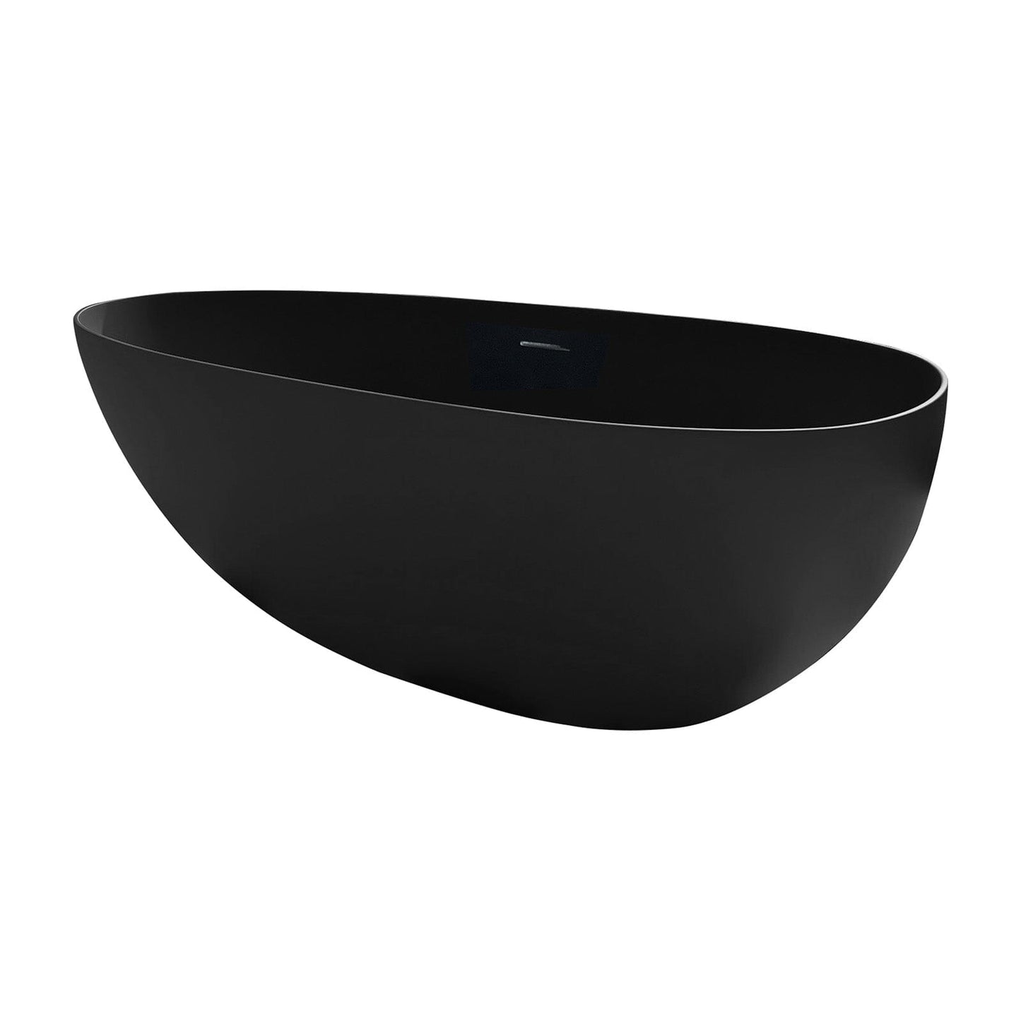 59"/67" Black Bathtub Egg Shaped Solid Surface freestanding Soaking Tub