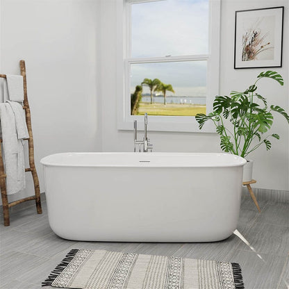 67'' Rounded Rectangle Acrylic Tub Double Ended Freestanding Soaking Bathtub