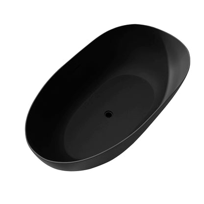 59"/67" Black Bathtub Egg Shaped Solid Surface freestanding Soaking Tub