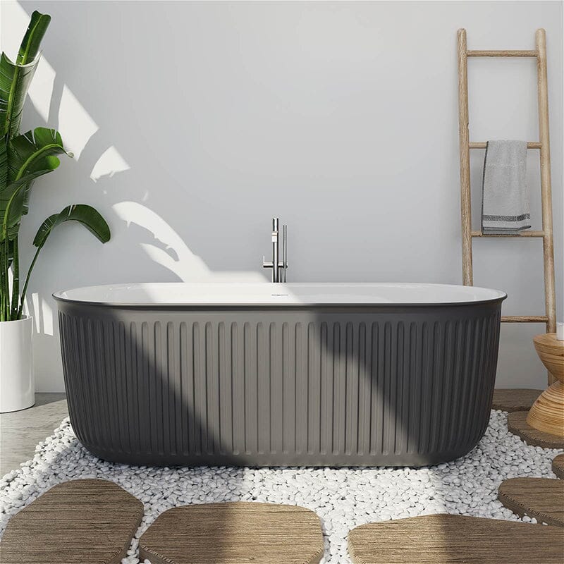 67'' Oval Acrylic Fluted Bathtub Double Ended Freestanding Soaking Tub