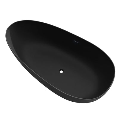 59"/67" Black Bathtub Egg Shaped Solid Surface freestanding Soaking Tub