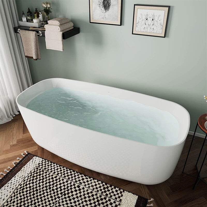 67" Acrylic Rounded Rectangle Freestanding Soaking Bathtub Double Ended