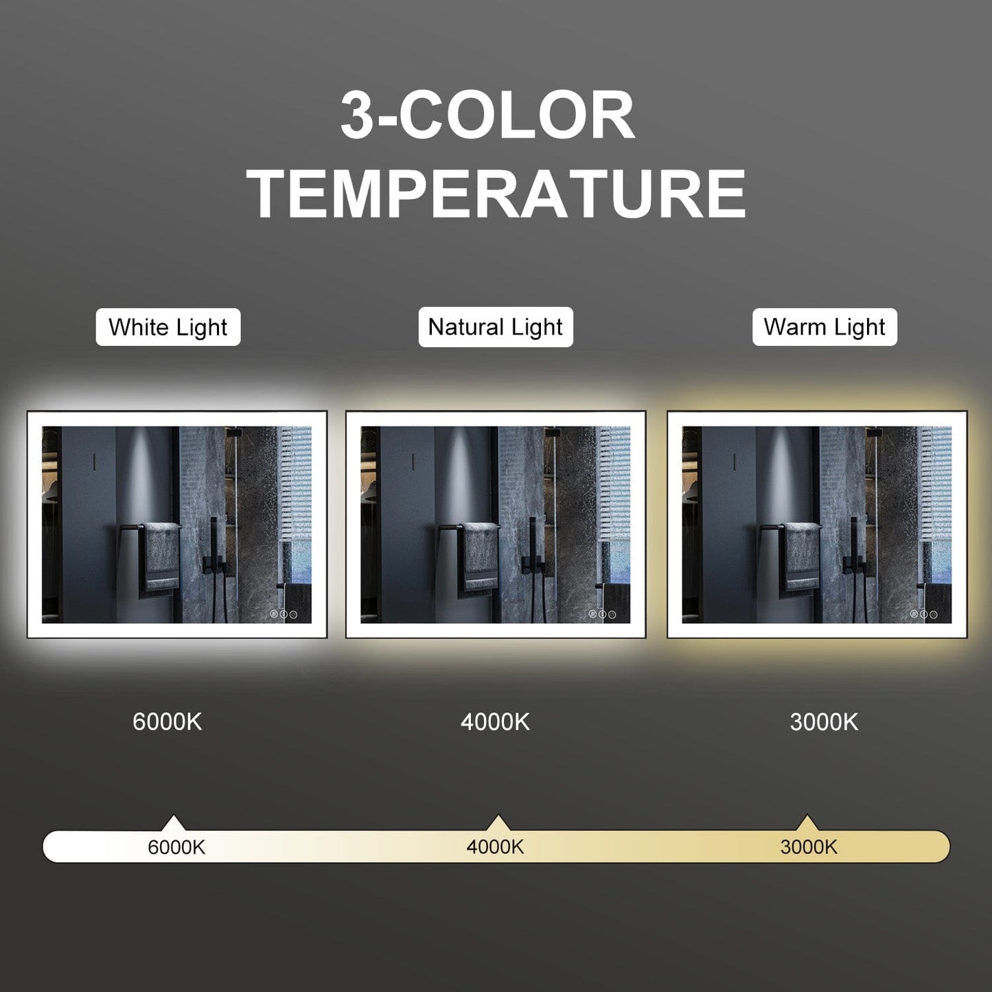 40"/48"/55" LED Bathroom Mirror with Black Frame, Anti-Fog, Shatter-Proof, Memory, 3 Colors