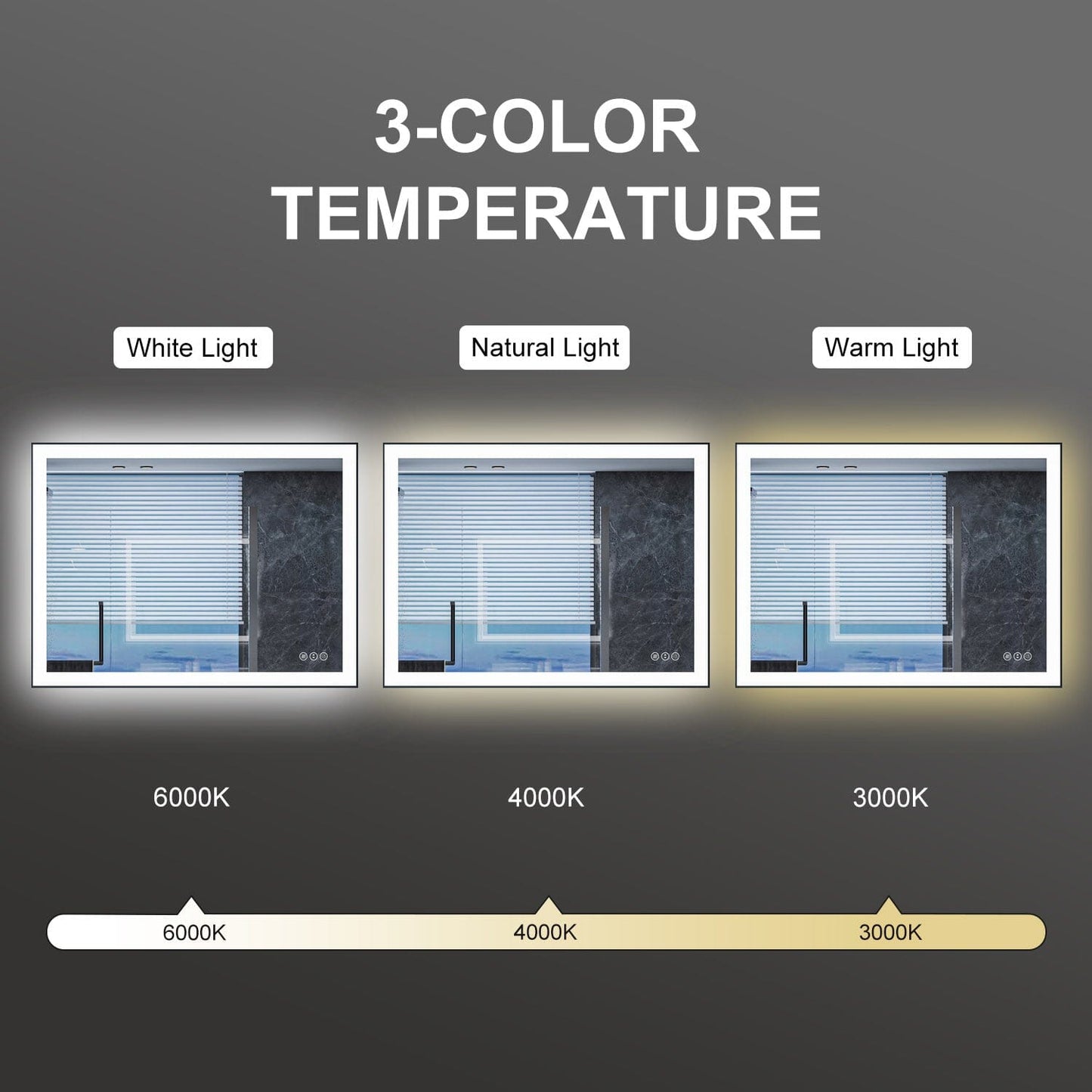 40"/48"/55" LED Bathroom Mirror with Black Frame, Anti-Fog, Shatter-Proof, Memory, 3 Colors