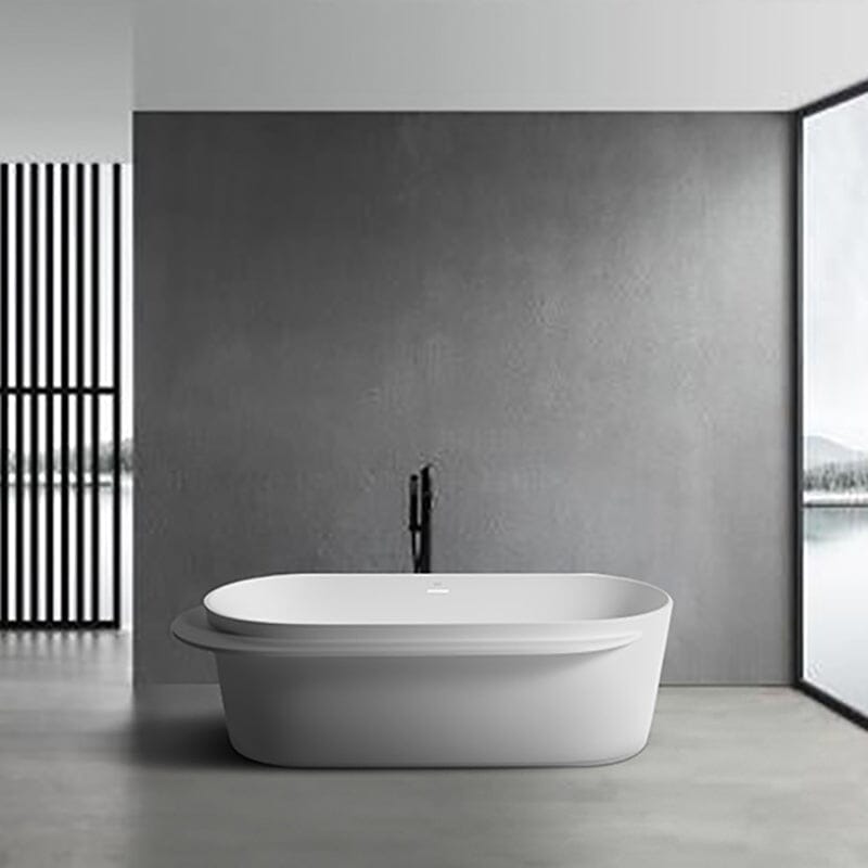 67'' Solid Surface Stone Resin White Freestanding Bathtub with Shelf